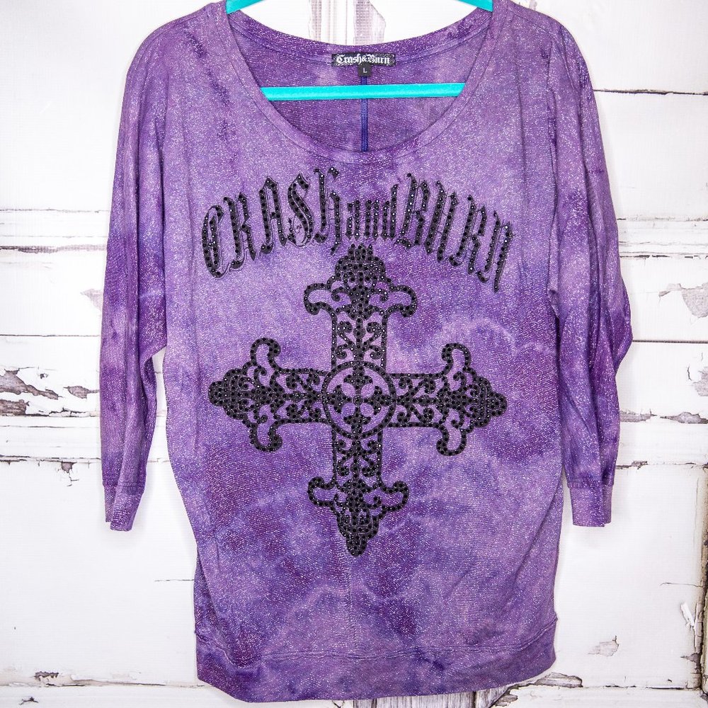 Crash & Burn Purple Sparkle Black Stud Long Sleeve